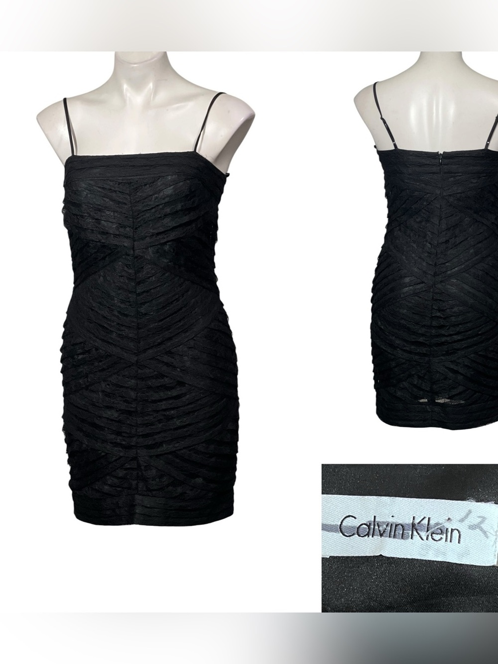 Calvin Klein dress sz 6p Black lace‎ Spaghetti Strap cocktail party sexy